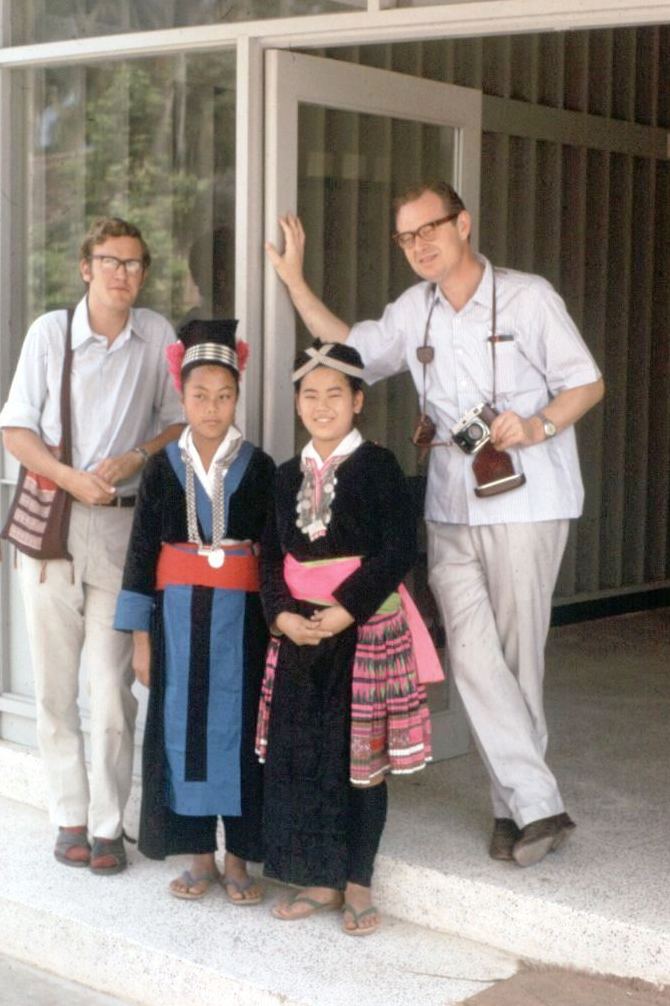 Chris and Brian with Hmong girls at LNR Luang Prabang 