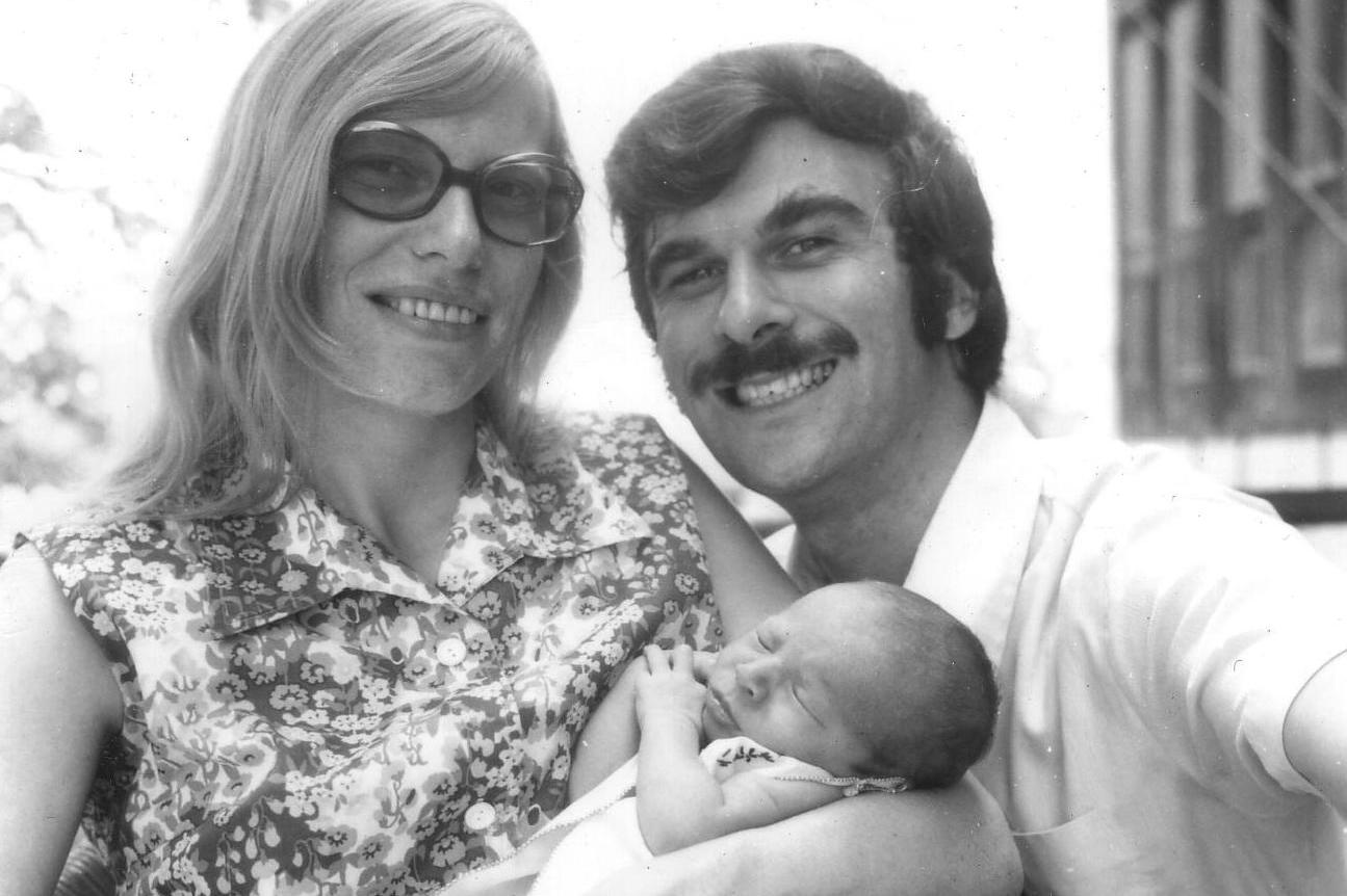 Hennie and Frank with baby Malcolm at Manorom Hospital, Thailand, in May 1975